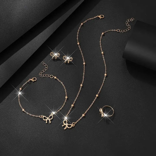 Ensemble de bijoux 4/5 pièces avec nœud et papillon – Accessoires mignons pour tous les jours