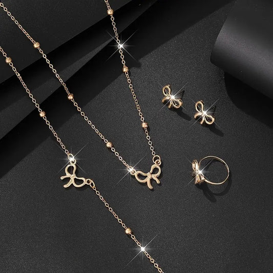 Ensemble de bijoux 4/5 pièces avec nœud et papillon – Accessoires mignons pour tous les jours